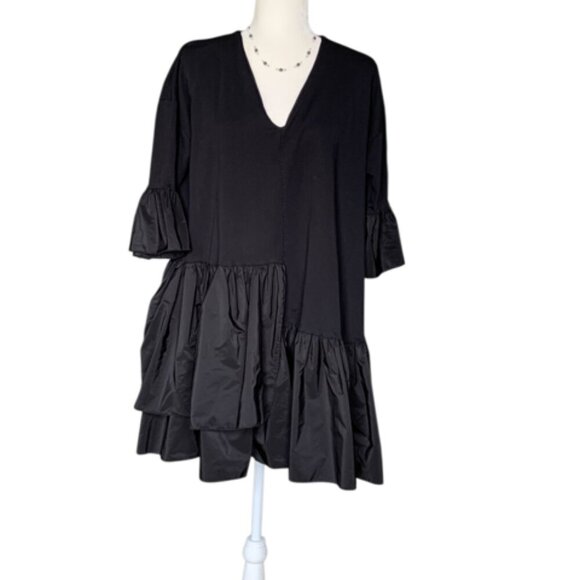 Black Dress with Asymmetrical Ruffles – Contemporary & Sophisticated  Large-XL - Picture 1 of 10